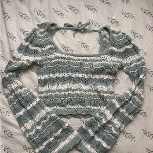 American Eagle Outfitters Green and White Knit Blouse